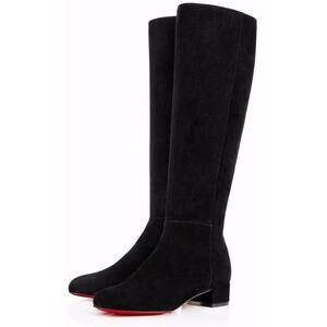 Christian Louboutin Liliboot 30 Black Suede Zipper Zip Knee High Heel Boot 34.5